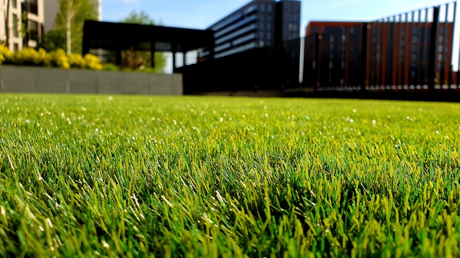 Commercial grounds maintenance crew at work